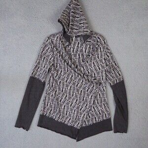 Prana Sweater Women's Medium Gray White Graceful Wrap Cardigan USA Made Breathe